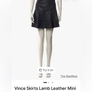Vince 100% lambskin Black Leather Skirt-6